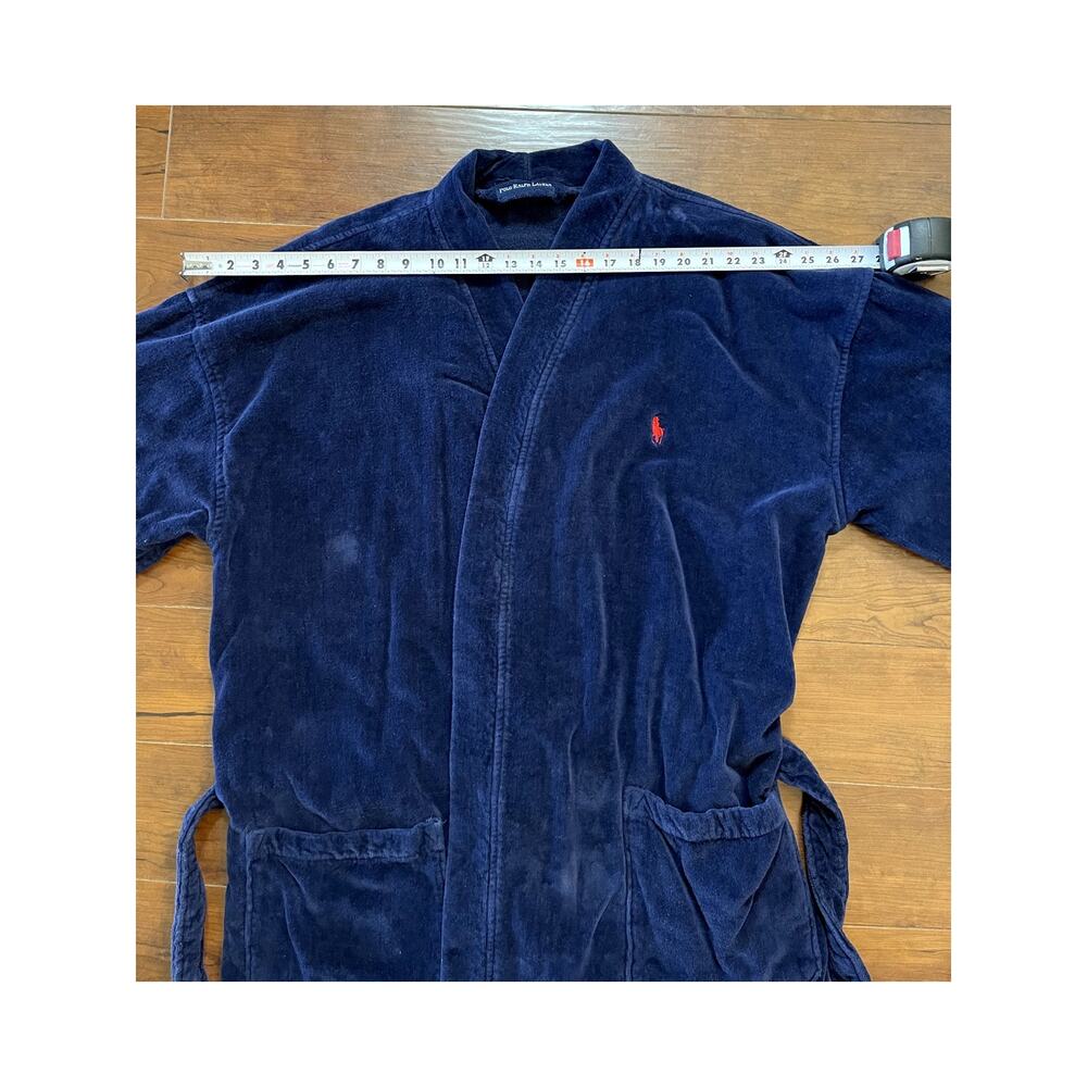 Polo Ralph Lauren Navy Blue Terry Cotton Bath Belted Robe Red Pony Mens L/XL - Picture 9 of 9